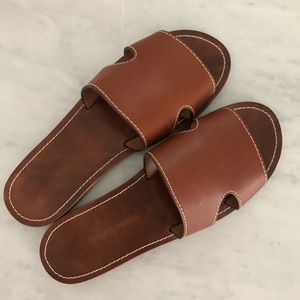 Kendall Conrad Brown Leather Slide Flat Sandals